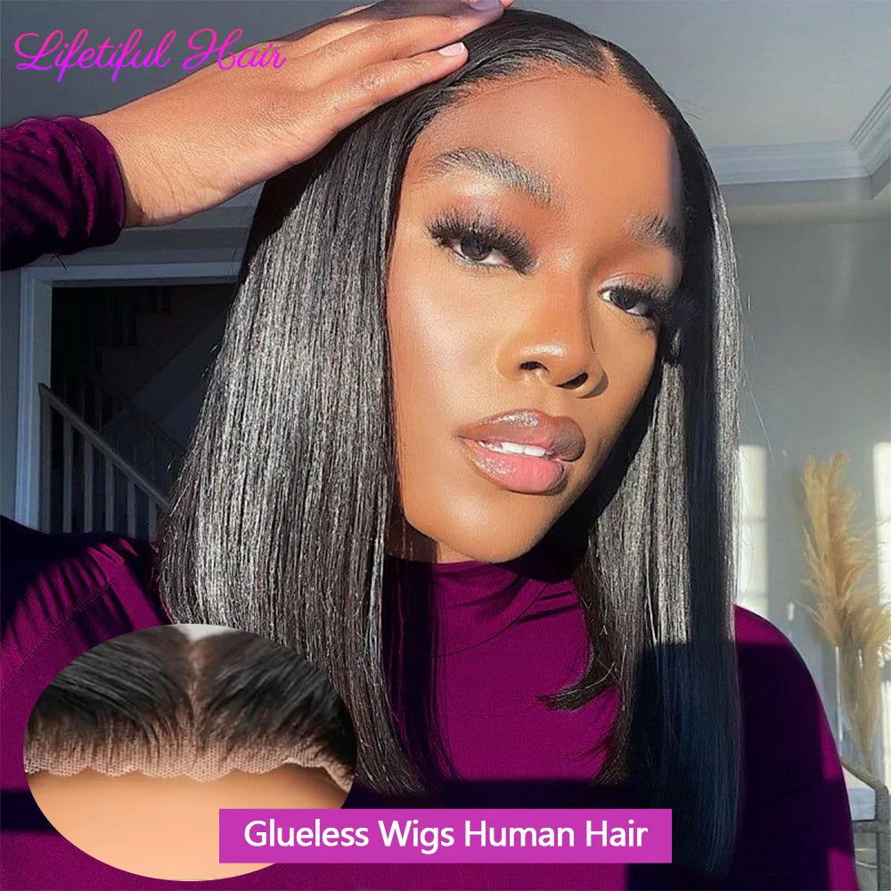 

Glueless Bob Wig Human Hair Straight Transprent 4x4 Lace Closure Wigs For Women Glueless Wigs Human Hair Midle-Part Bleach Knots