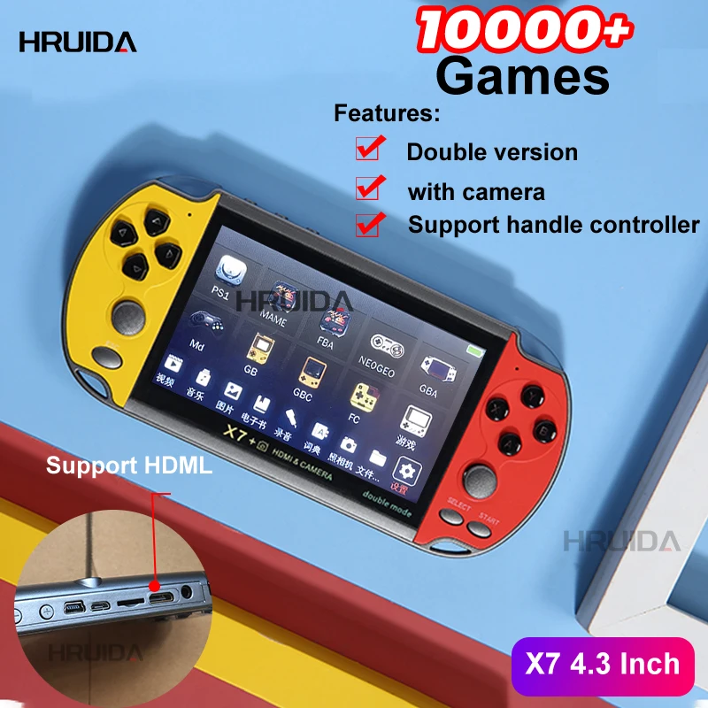 X7+4.3-inch Video Game Console Two Hand Handle Handheld Retro Game Console With Built-in 10000+games HD Video Support controller