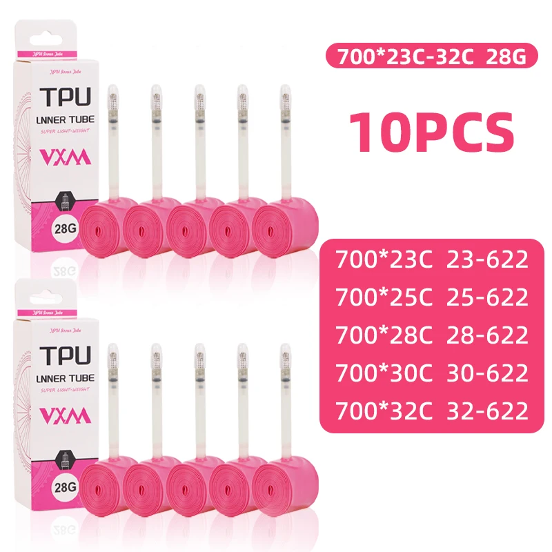 VXM 10 Stück Ultraleichte 28g Fahrrad-TPU-Schläuche 700X18 25 28 32 Rennrad-TPU-Reifen 45mm/65mm/85mm Länge Französisches Ventil – Detail 11