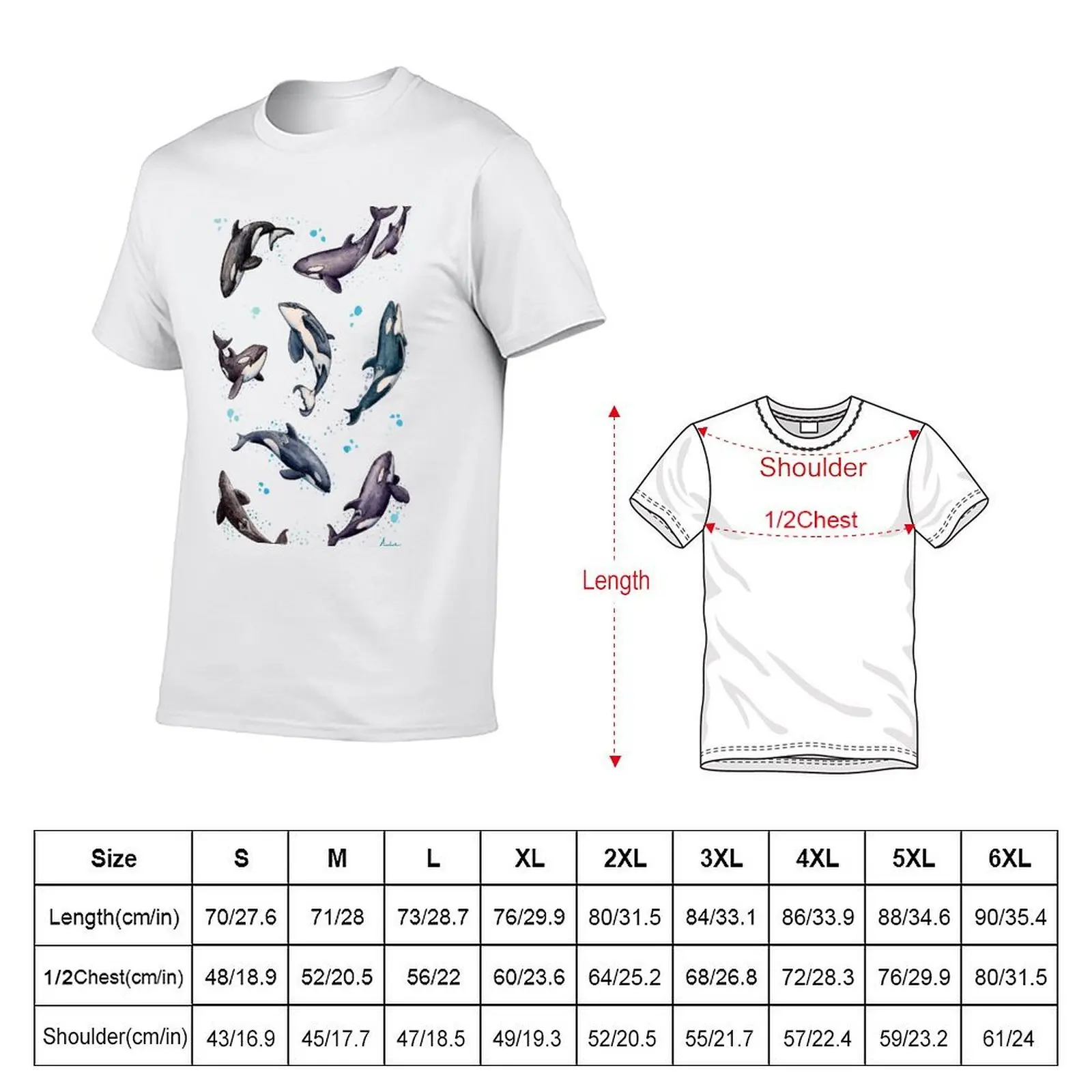 Orca Pod in Watercolor by Amber Marine, Killer Whale Art, ? 2019 T-Shirt gifts for boyfriend plus size tops mens clothing