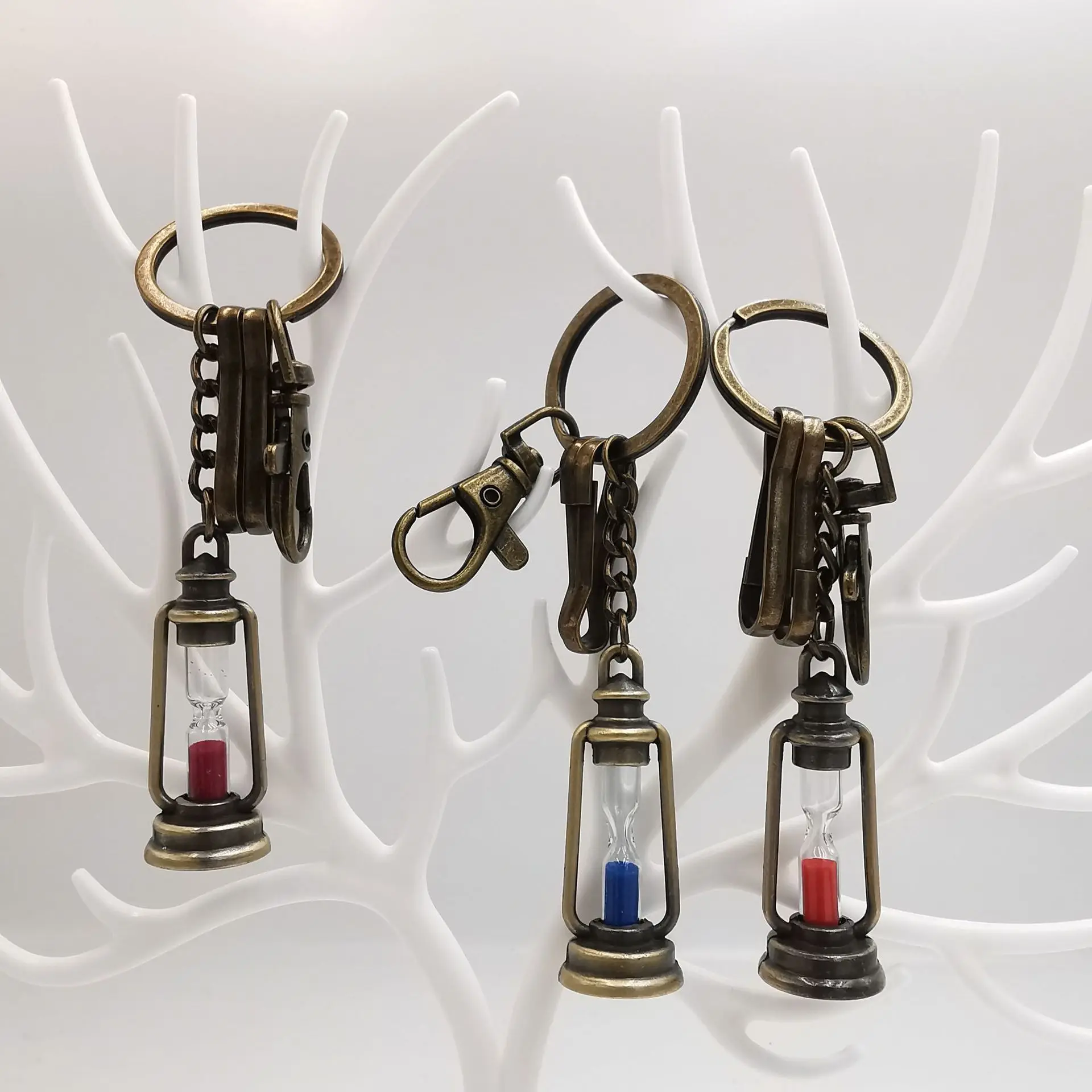 hourglass keychain Retro Bag Keychain Ornament Car Hourglass Pendant Vintage Sand Timer Key Rings