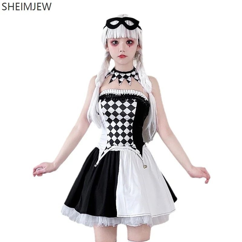 2025 Halloween Costumes Circus Clown Cosplay  Performance Gothic Halloween Circus Costumes Black And White Matching Cute Set - Image 4