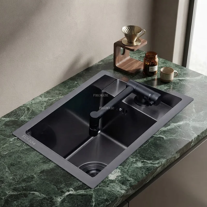 Stainless Steel Kitchen Sinks Mini Single Wash Basin Hidden Creative Home Bar Sink Accessories Pantry Nano Black Compact Washing