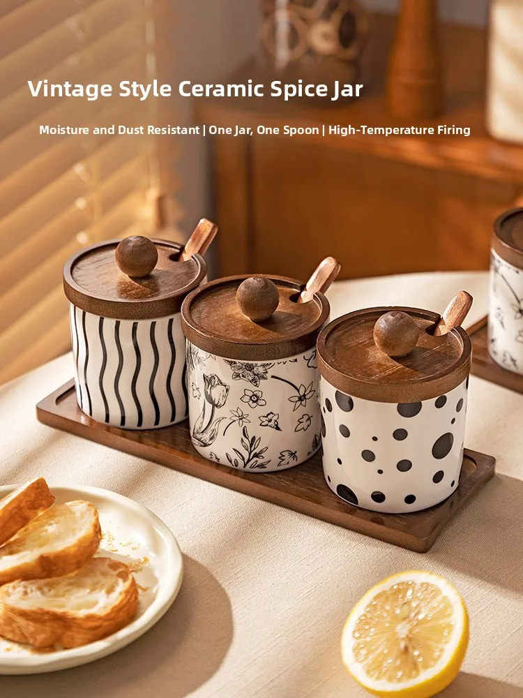 

Modern Housewife Cerc Spice Jar Set Combination Kitchen Home Use Pepper Pork Fat Jar Condiment Bottle Jar Vintage Sle