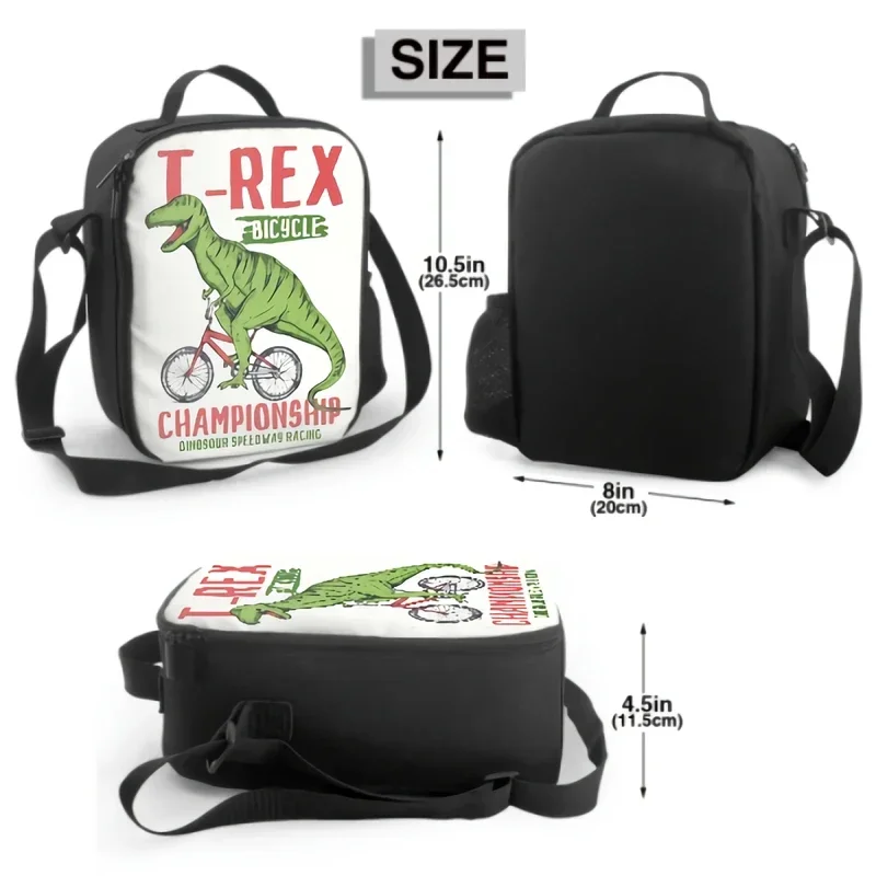 3D Dinosaur Illustration Insulated Lunch Box Cooler Bag Funny Dinosaur Bicycle Lunch Container for Office School Picnic Travel