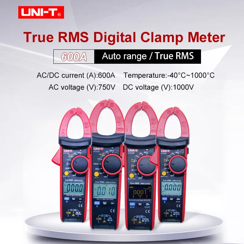 

UNI-T UT216 Series True RMS Digital Clamp Meters 6000 Count Display 600A MAX/MIN/Relative Modes Non-contact AC Voltage Testing