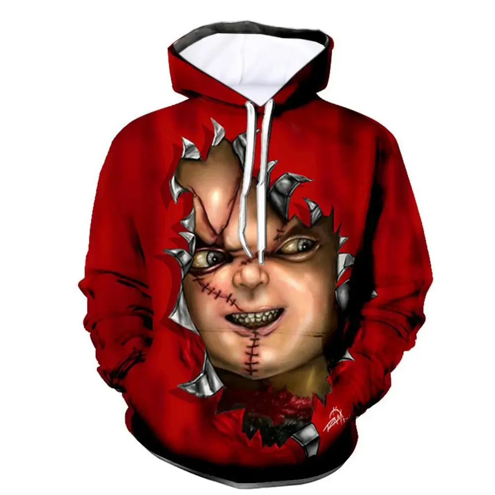 Chucky-Sudadera con capucha y estampado 3D para hombre y mujer, ropa de calle de terror, sudaderas de gran tamaño, jerséis para niños, chándal