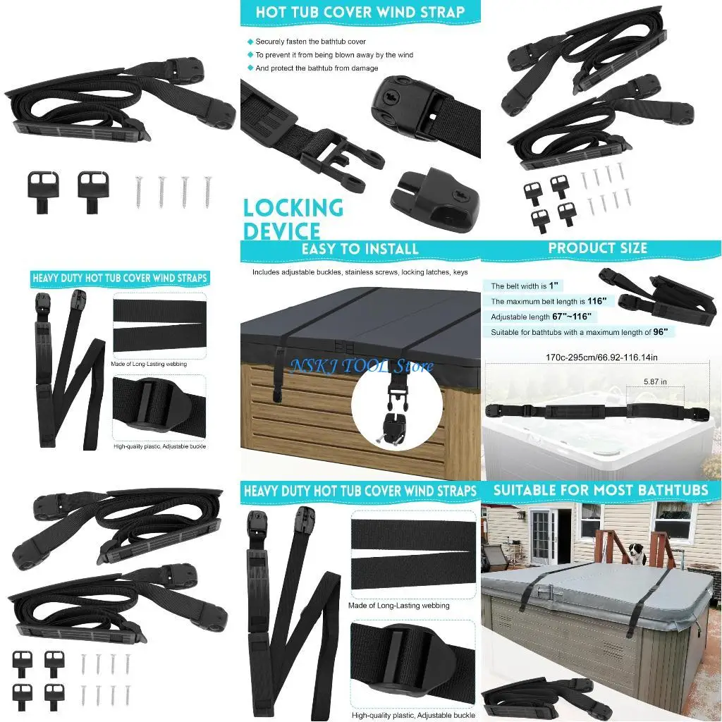 

L8RC 2Pcs Hot tubs Locking Strap Adjustable Length 67~116inch Fasteners Enduring