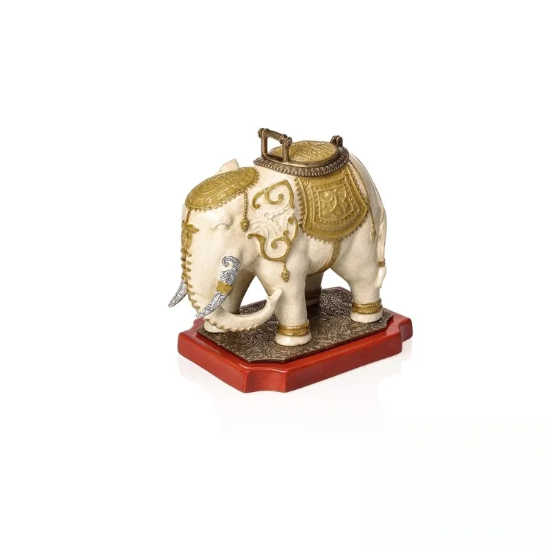 DG137 porcelain inlaid copper, China red square elephant, office study, tabletop ornament