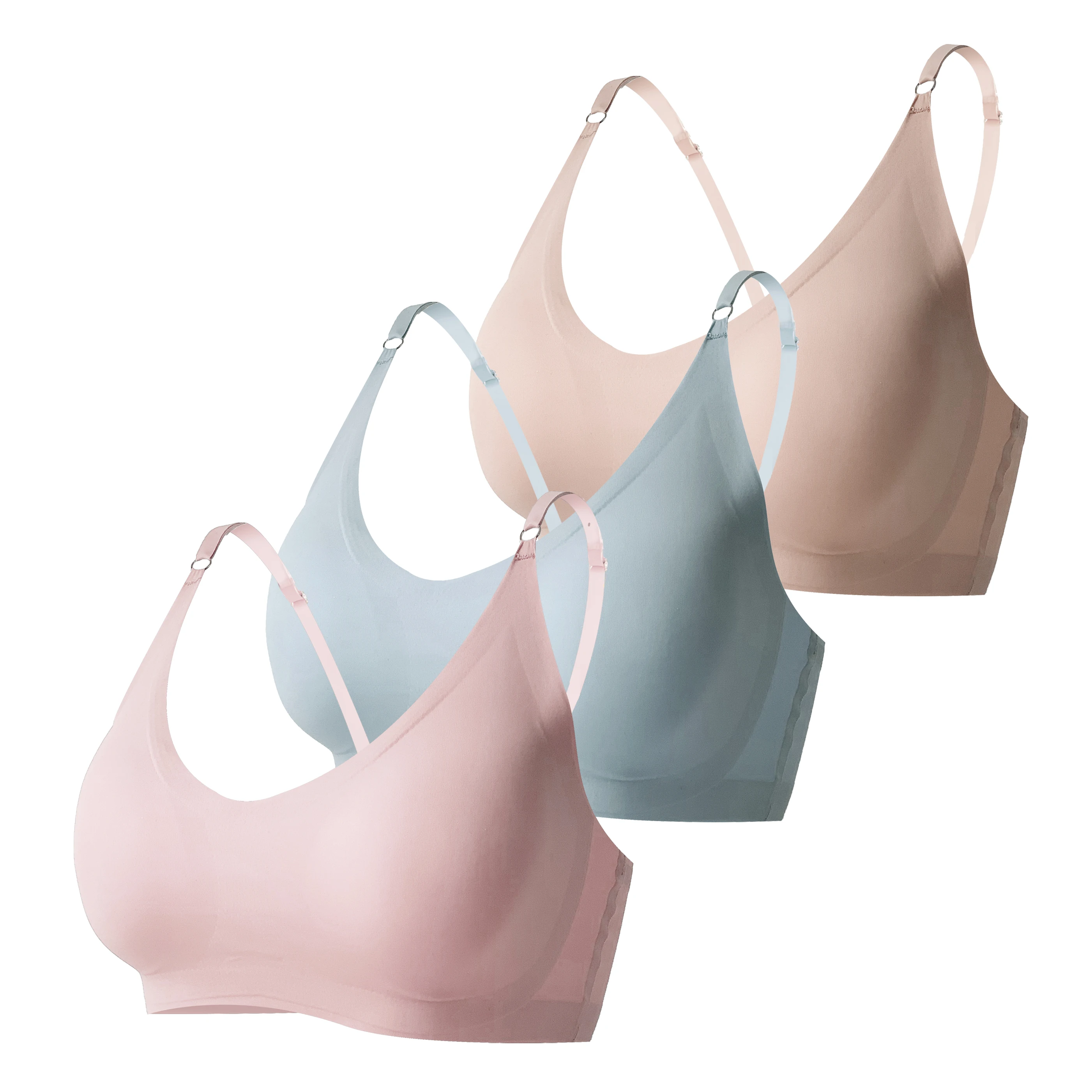 

3 PCS Adjustable Strap Wire-Free Bras Comfortable Soft Seamless Padded Cleavage Enhancing Invisible@D4-1