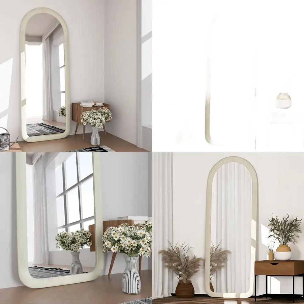 

56x20 Arched Floor Mirror with Stand - Leaning or Hanging Wall Mirror, White Wooden Frame