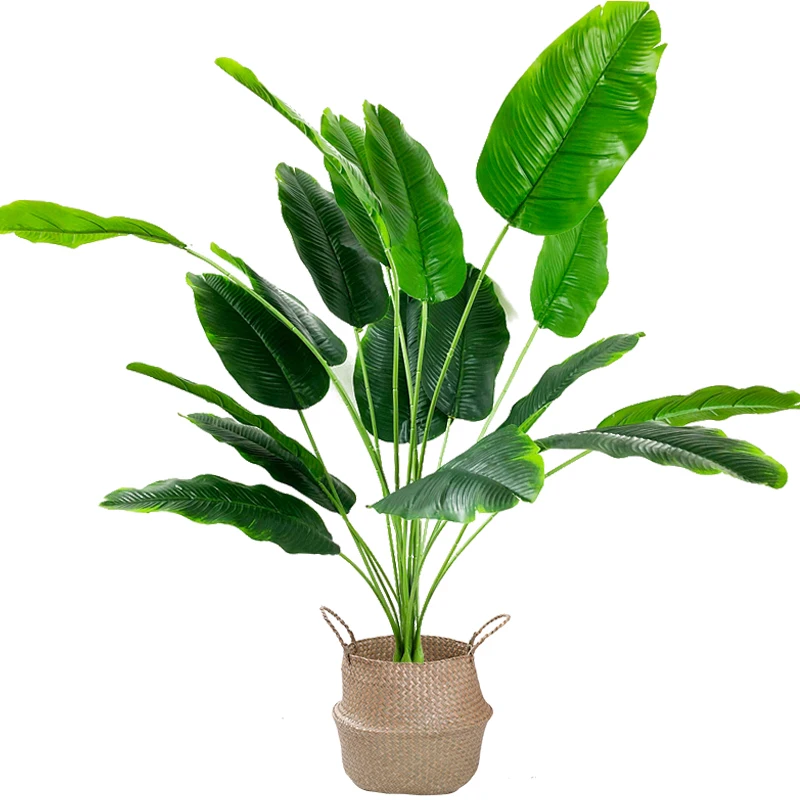 

80cm 18 Fork Fake Banana Leaves Artificial Plants Tropical Palm Tree Plastic Strelitzia Leaf For Home Garden Party Outdoor Decor