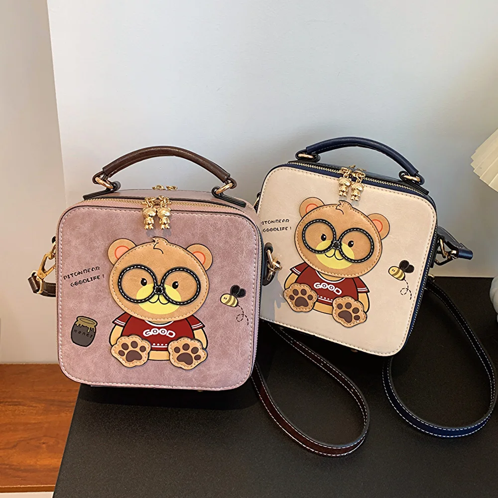 

Cartoon Handheld Crossbody Bag Shoulder Bag Purse Little Bear 2023 Fashion Women's Bag Casual Square Bag for Girl Box handbag