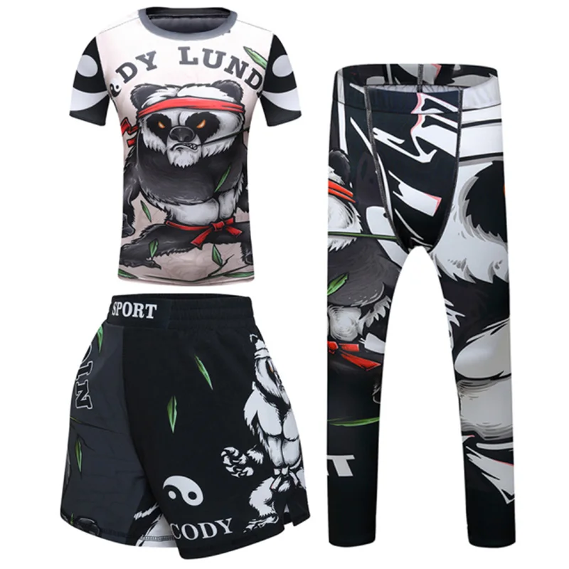 Koszulka dziecięca MMA Boxing Jiu jitsu + szorty MMA zestawy Rashguard Muay Thai Boy rajstopy uciskowe dzieci BJJ Kickboxing koszulki