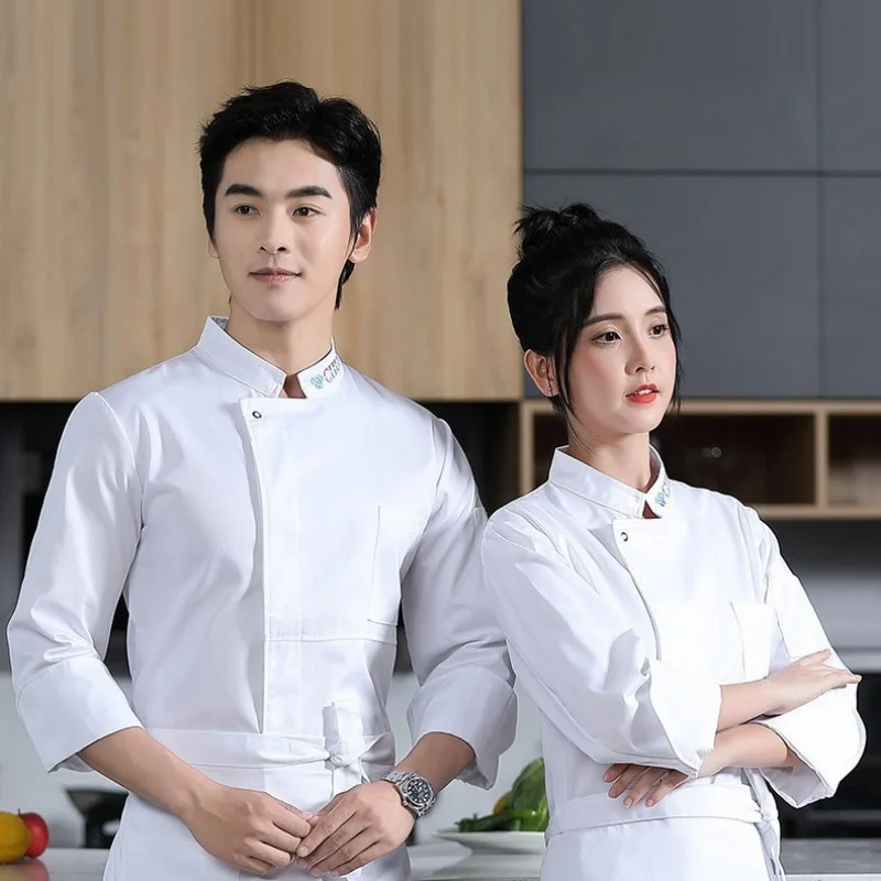Men's and women's autumn and winter cold chef uniforms, embroidered long sleeves, catering kitchen baking hotel overalls