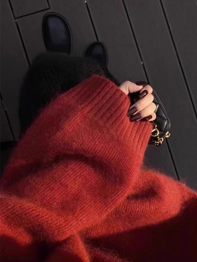 

Новый осенне-зимний красный свитер, женский свободный кашемировый свитер с v-образным вырезом, ленивый Джокер