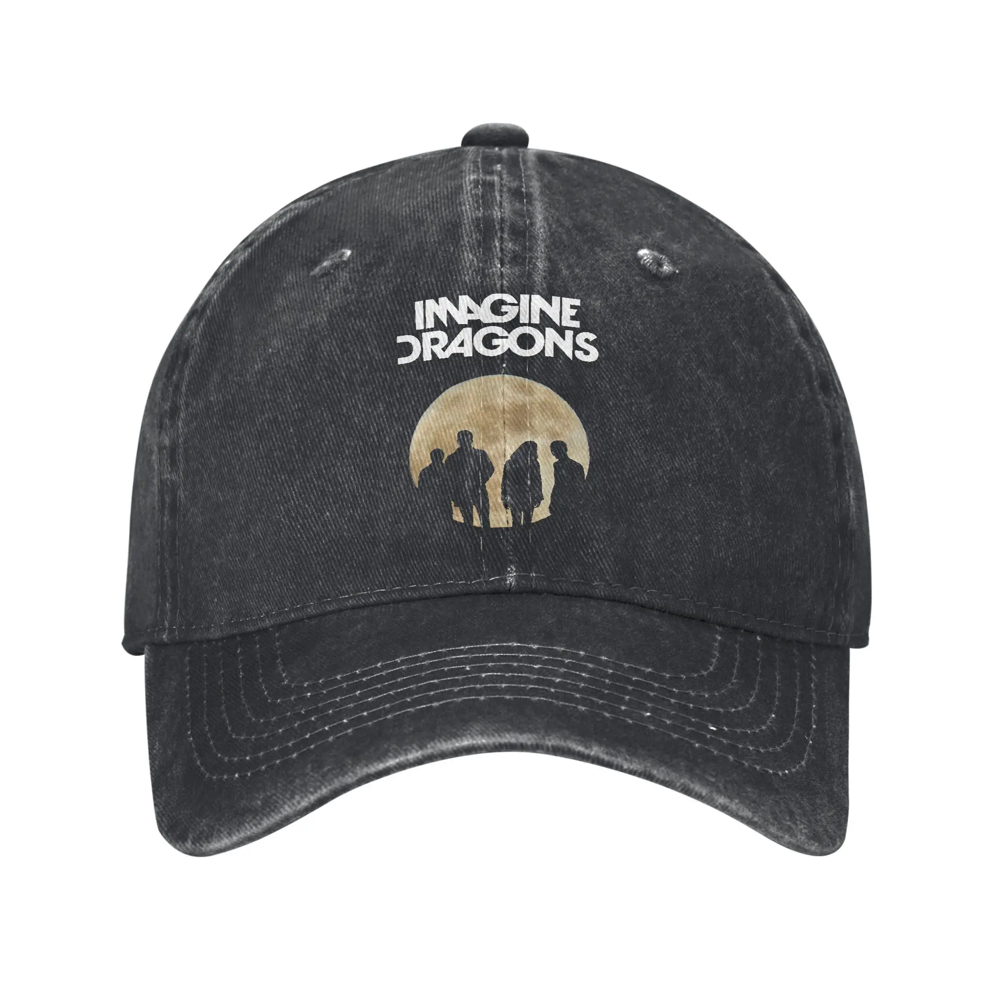 

Imagine Dragons Band Moon Silhouette Мужчины Женщины Бейсболки Punk Tour Потертые потертые шляпы Открытая регулируемая кепка от солнца
