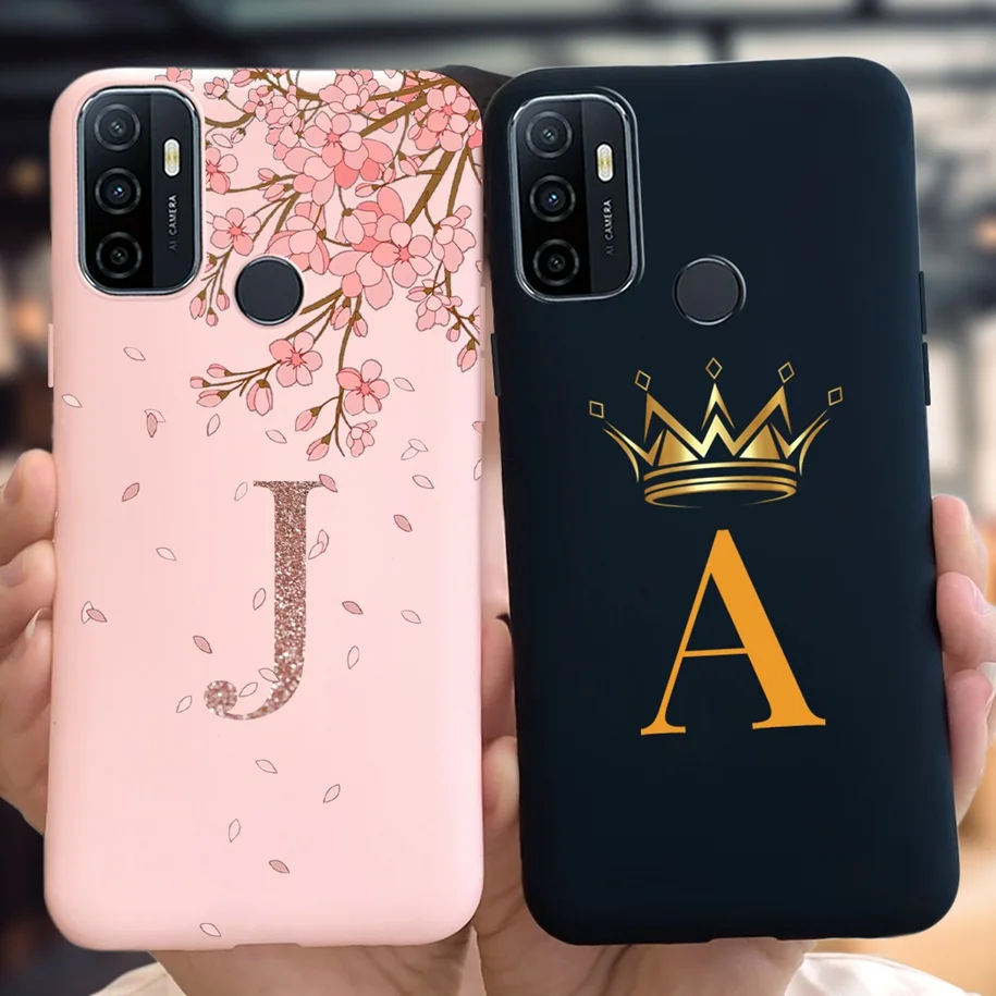 For OPPO A53 Case OPPO A53S 4G Silicone Soft TPU Letters Flower Phone Cover For OPPOA53S A32 OPPOA53 A 53 CPH2127 CPH2135 Bumper