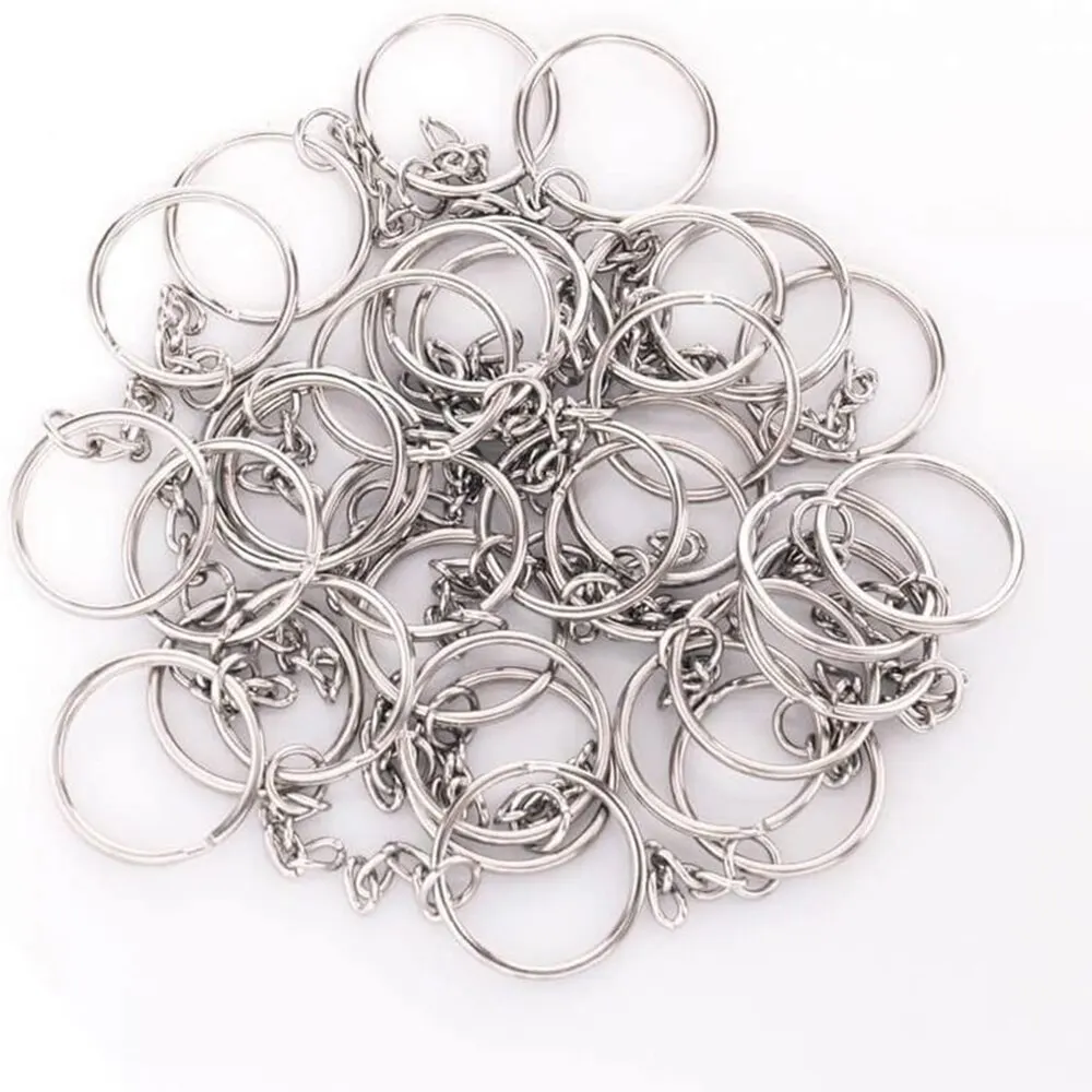 30PCS Split Key Ring with Chain 1 Inch and Jump Rings Silver Color Metal Parts with Open Jump Ring and Connector DIY Jewelry