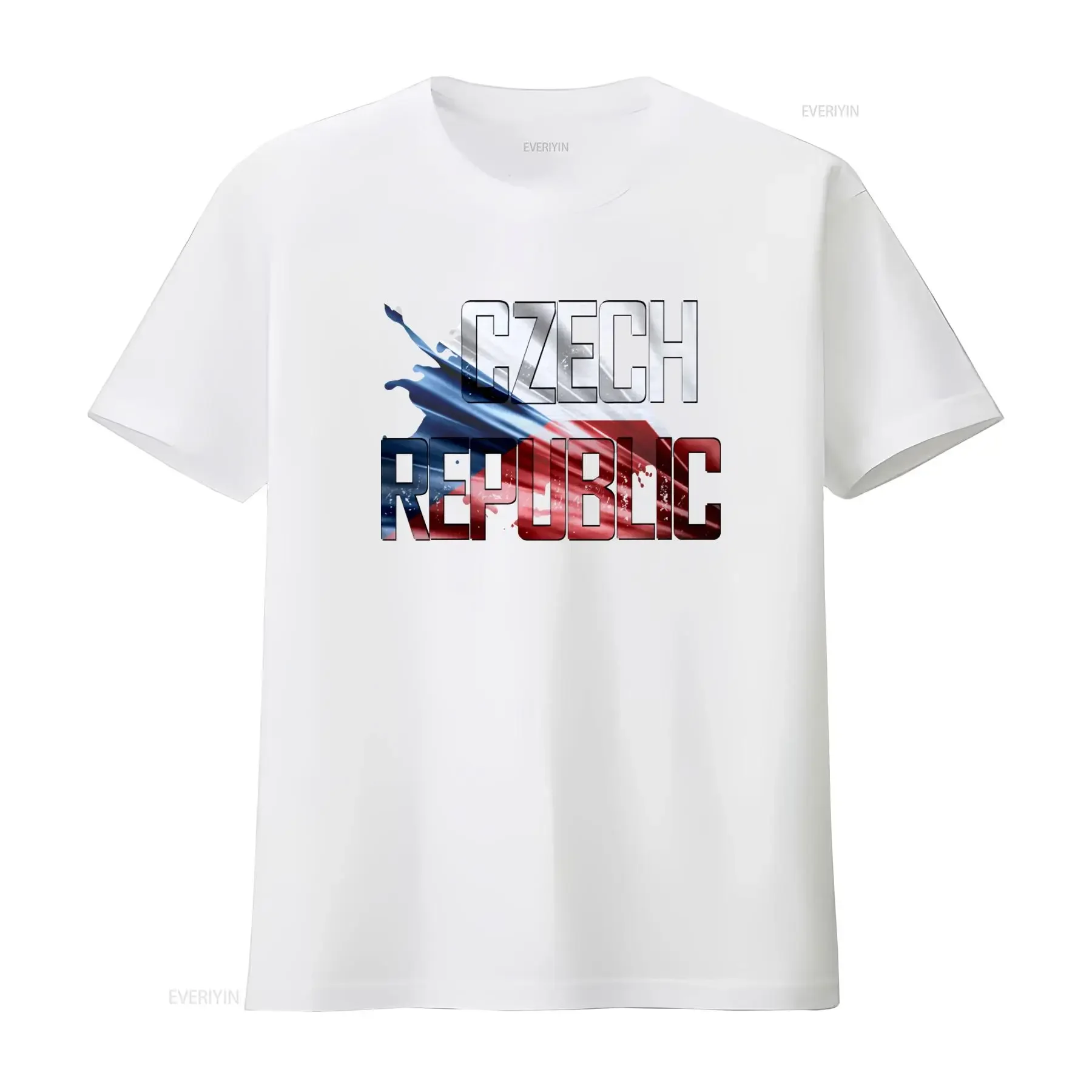 Czech Republic Flag T Shirt Country Printing For Men And Women vintage Washed Versatile Soft homme fashion Comfortable Casual view 3