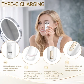 Electric Eyelash Curler Wide Mouth Rechargeable Eyelash Lifting Last 24H NTC Temperature Control Clip Portable Makeup Tool 8
