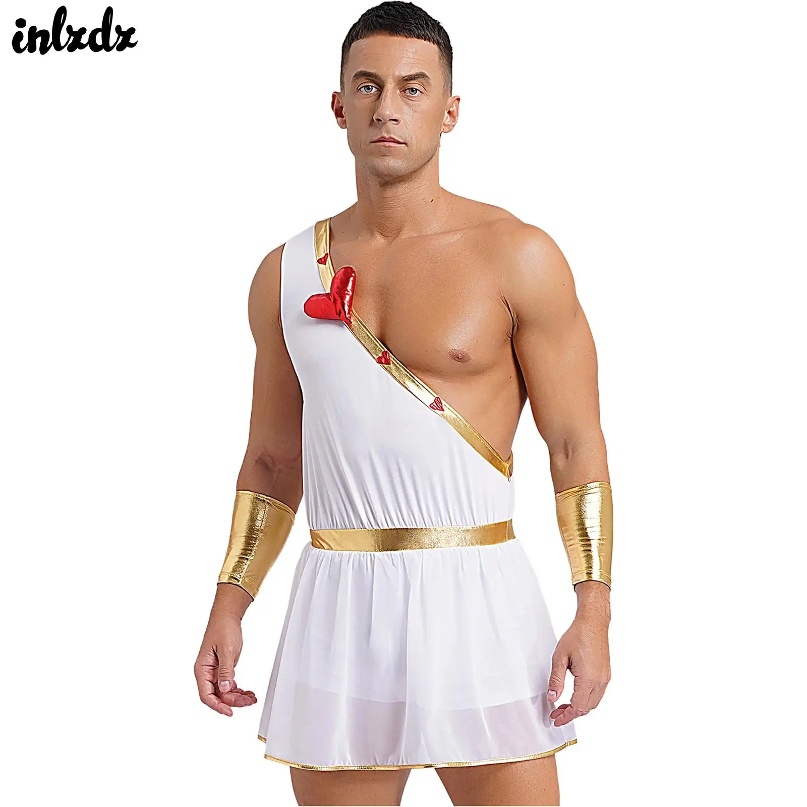 Mens Ancient Greek Roman Knight Warrior Cosplay Costume Sexy Ancient Greek God Bodysuit Armor Toga Jumpsuit Romper Clubwear