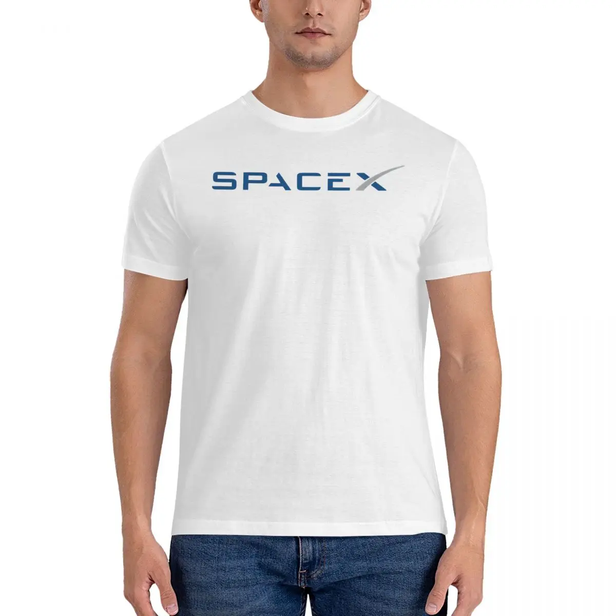 Vintage LOGO T-Shirt for Men Crewneck 100% Cotton T Shirts SpaceX Short Sleeve Tee Shirt Birthday Gift Tops