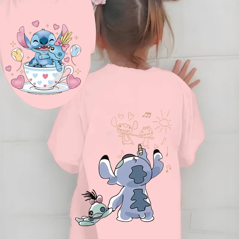 ديزني موضوع بارك الأعلى لطيف الكرتون غرزة على الوجهين الفتيان والفتيات أزياء تي شيرت الصيف جديد تنفس تي شيرت