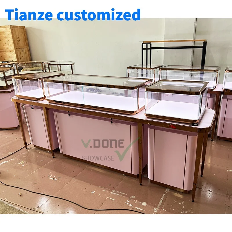 [Customized]Modern Luxury Decoration Jewellery Showroom Superb Quality Glass Metal Frame Drawer Display Store Jewelry Showcase