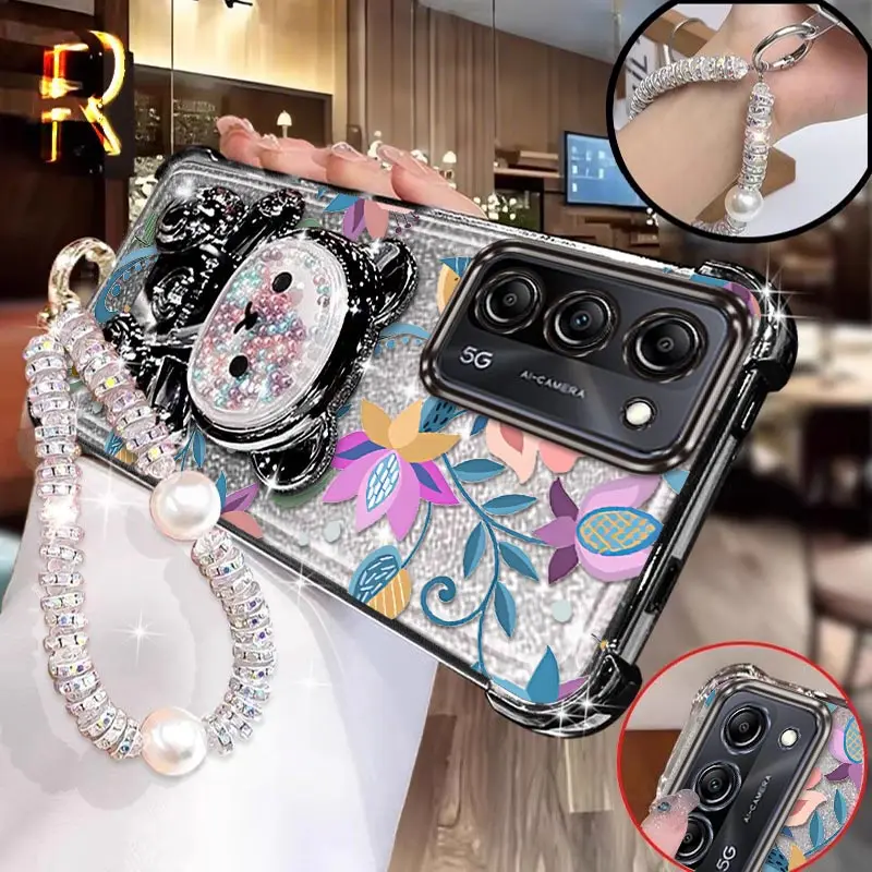 

A 55 Bright flowers Plating Bracelet Holder Phone Case For Samsung A56 A73 A52 A32 A55 A53 A23 A54 A51 A35 A36 A33 A26 A34 Cover