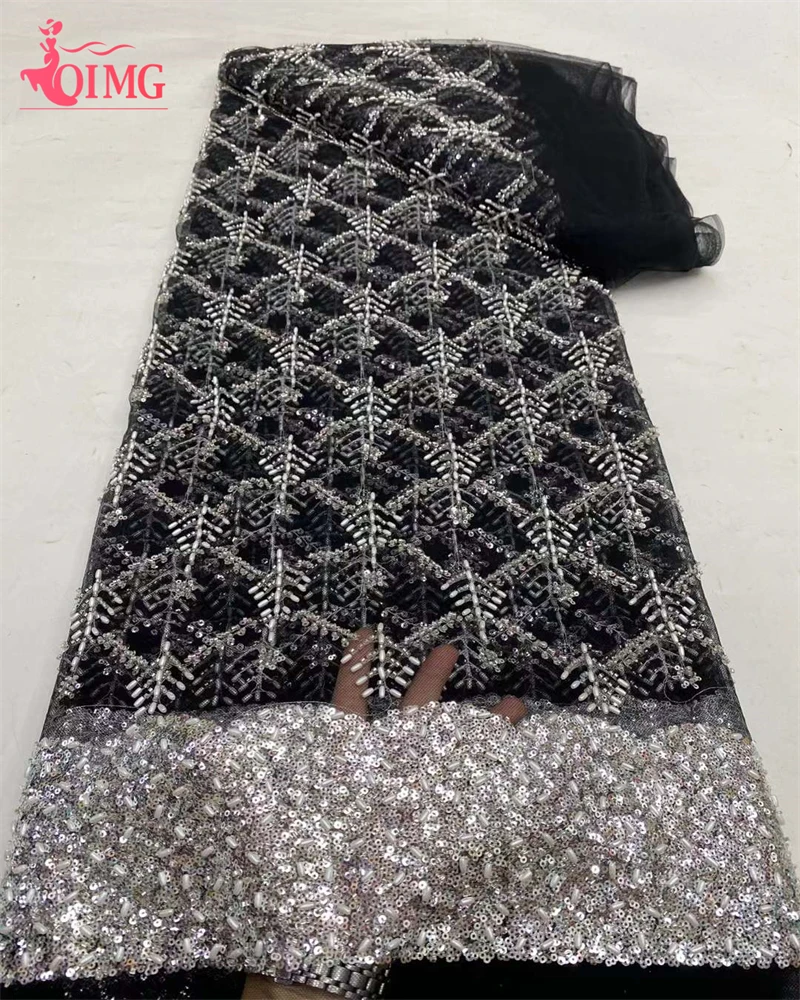 

Wholesale Fashion Elegant French Embroidery Beaded Lace Fabric African Nigerian With Sequins Lace Tulle Fabric For Wedding Dress