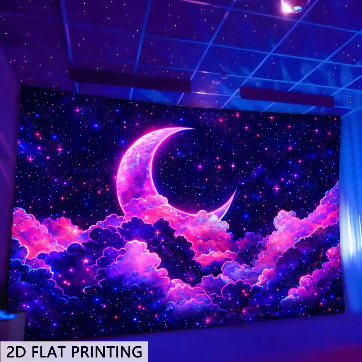 Luxury Galaxy Tapestry Wall Hanging Starry Night Moon Cosmic Space Decor Polyester Fabric Poster for Bedroom Living Room