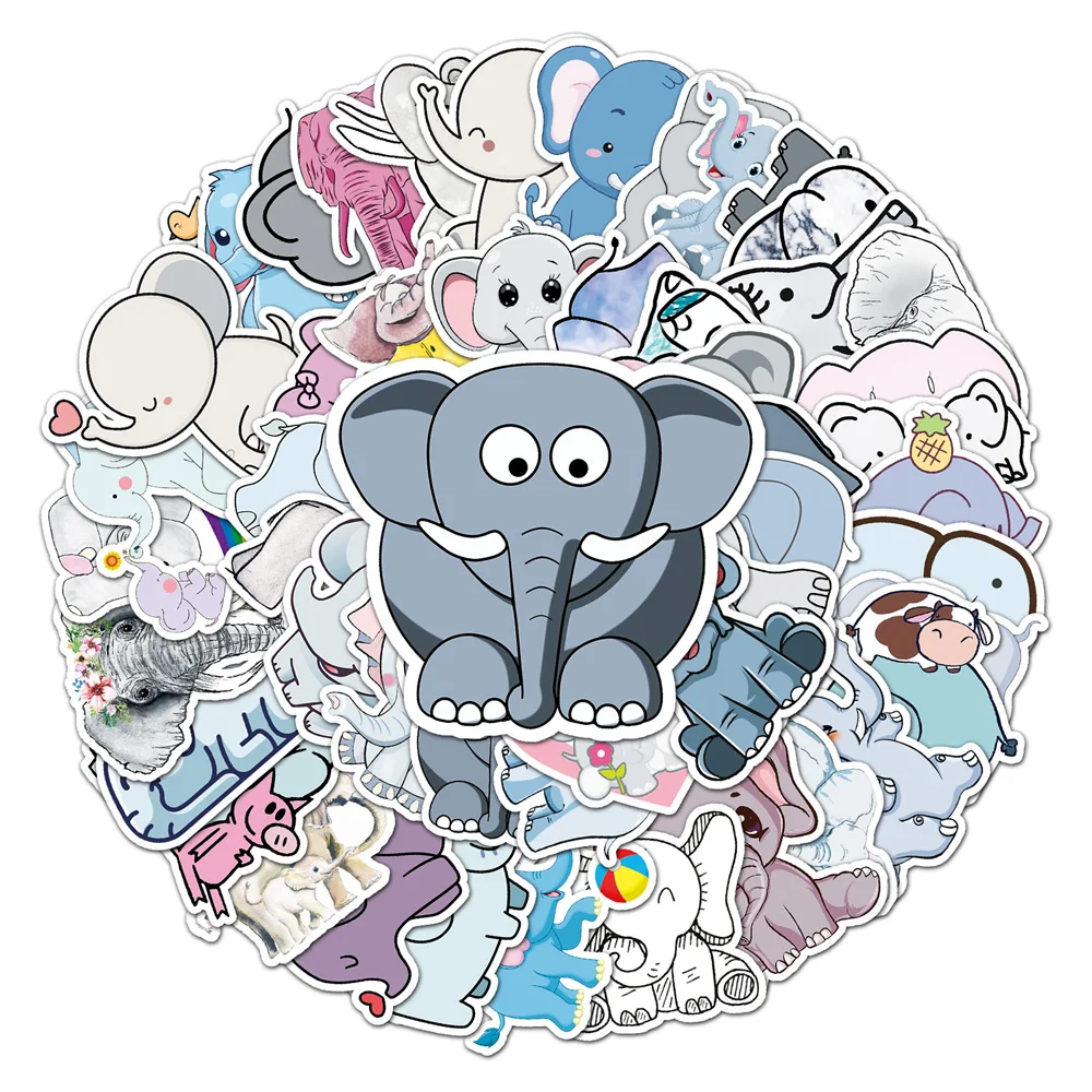 Criativo dos desenhos animados elefante decoração adesivo, impermeável, computador, mala, carro, telefone móvel, atacado, novo, 10 pcs, 30 pcs, 50pcs