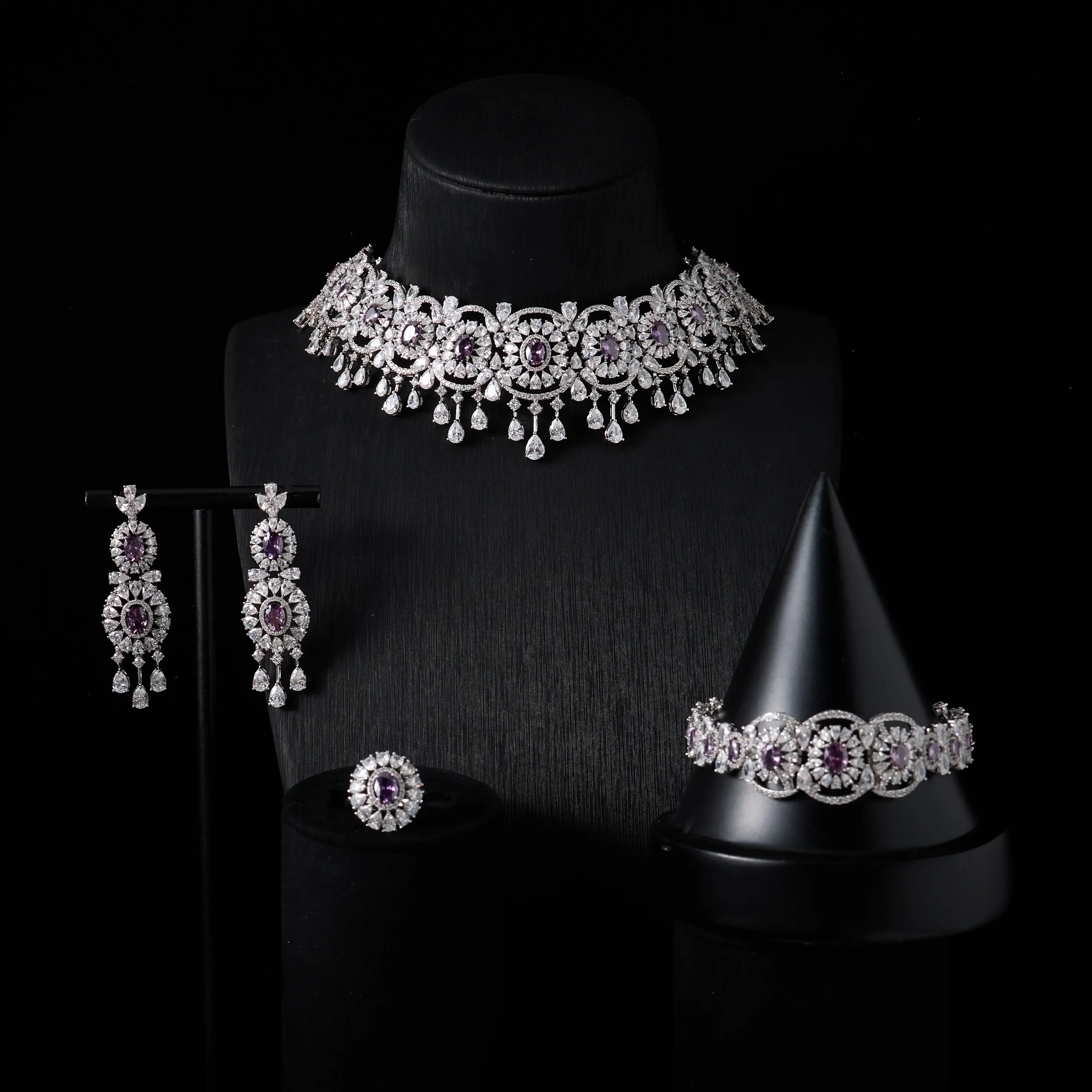 

IN JEWELIFE Роскошные комплекты ожерелья-колье с микро-паве из кубического циркона для женщин, свадебный комплект ювелирных изделий с фианитом, родиевое покрытие