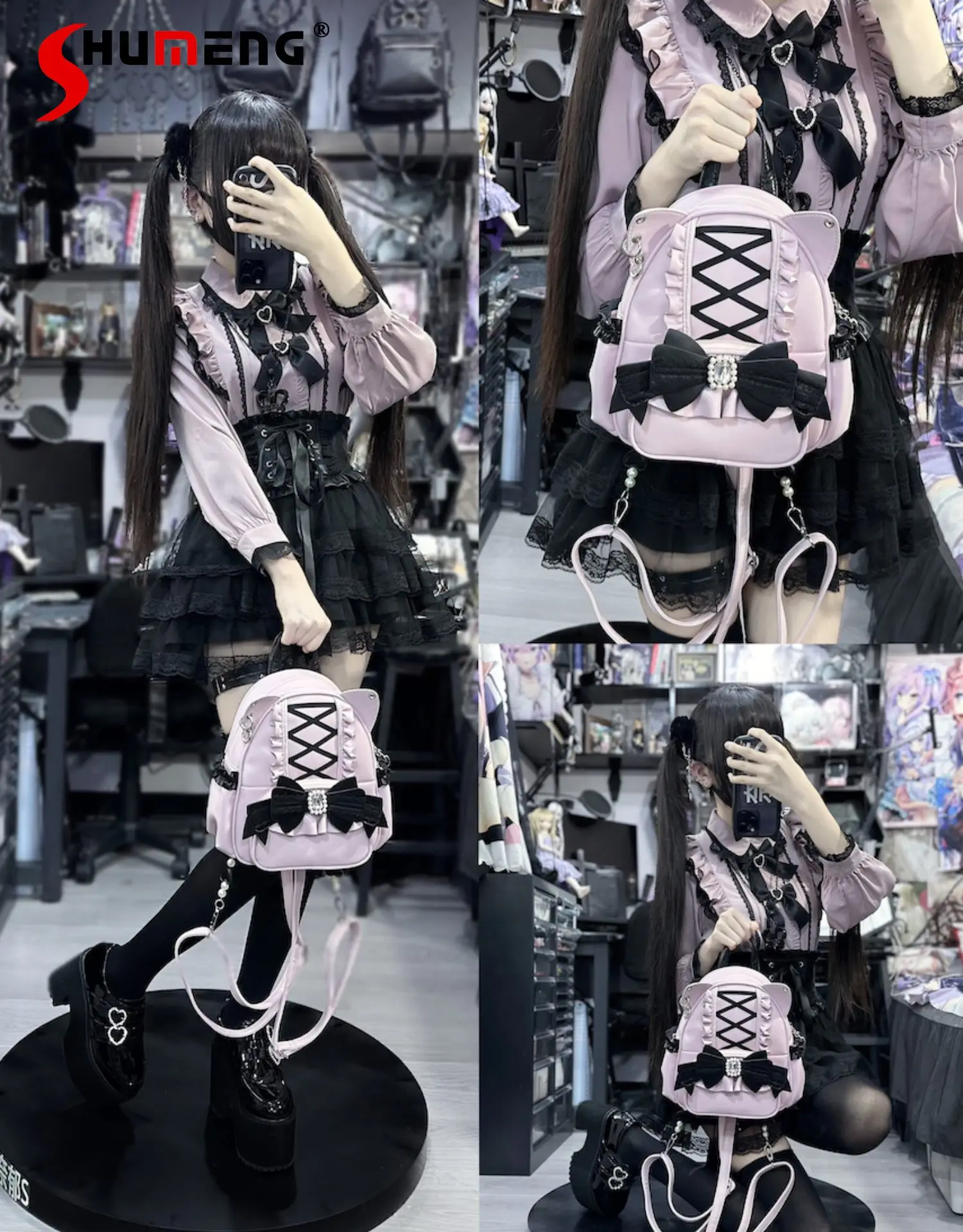 

Original Japanese Subculture Cat Ear Bow Lolita Bag Versatile Casual Sweet Cute Backpacks for Women Kawaii Back Pack School Bags