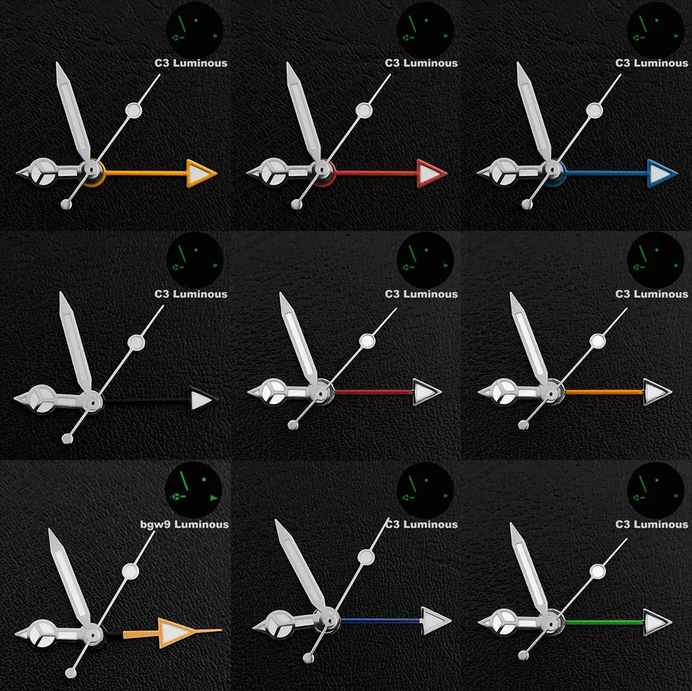 13mm GMT Watch Hands for NH34 Silver Blue Red Green Orange Black Rose Gold Hands Cyan Bgw9 C3 Luminou Watch Accessories Parts