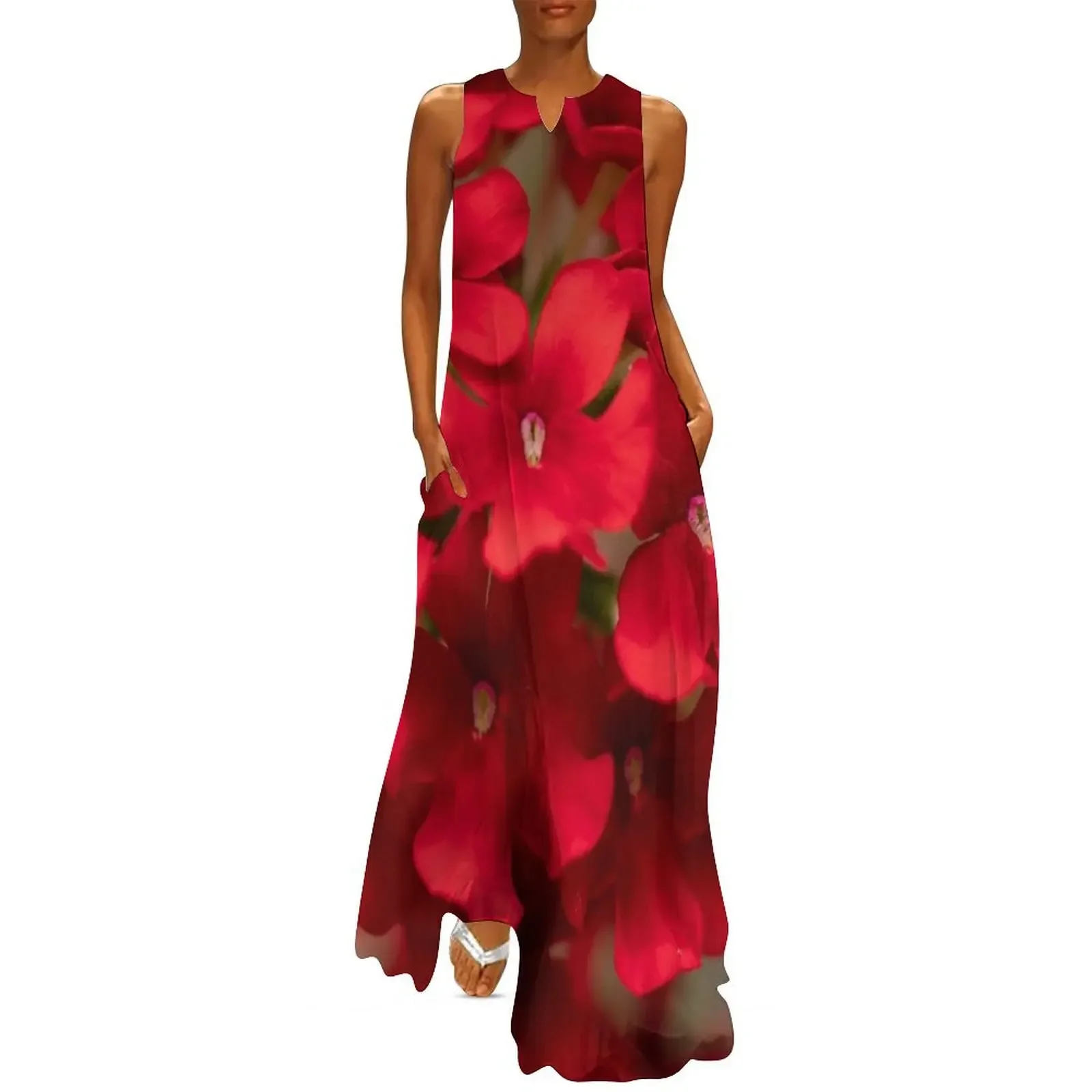 

Red Verbena Flowers Long Dress Long veiled dresses Womens dresses summer dress for women 2025 Dress