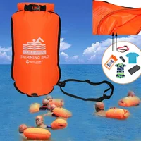 Boya de natación abierta inflable de 20L, flotador de remolque, bolsa seca, bolsa de aire doble con cinturón para natación, bolsa de seguridad para almacenamiento de deportes acuáticos