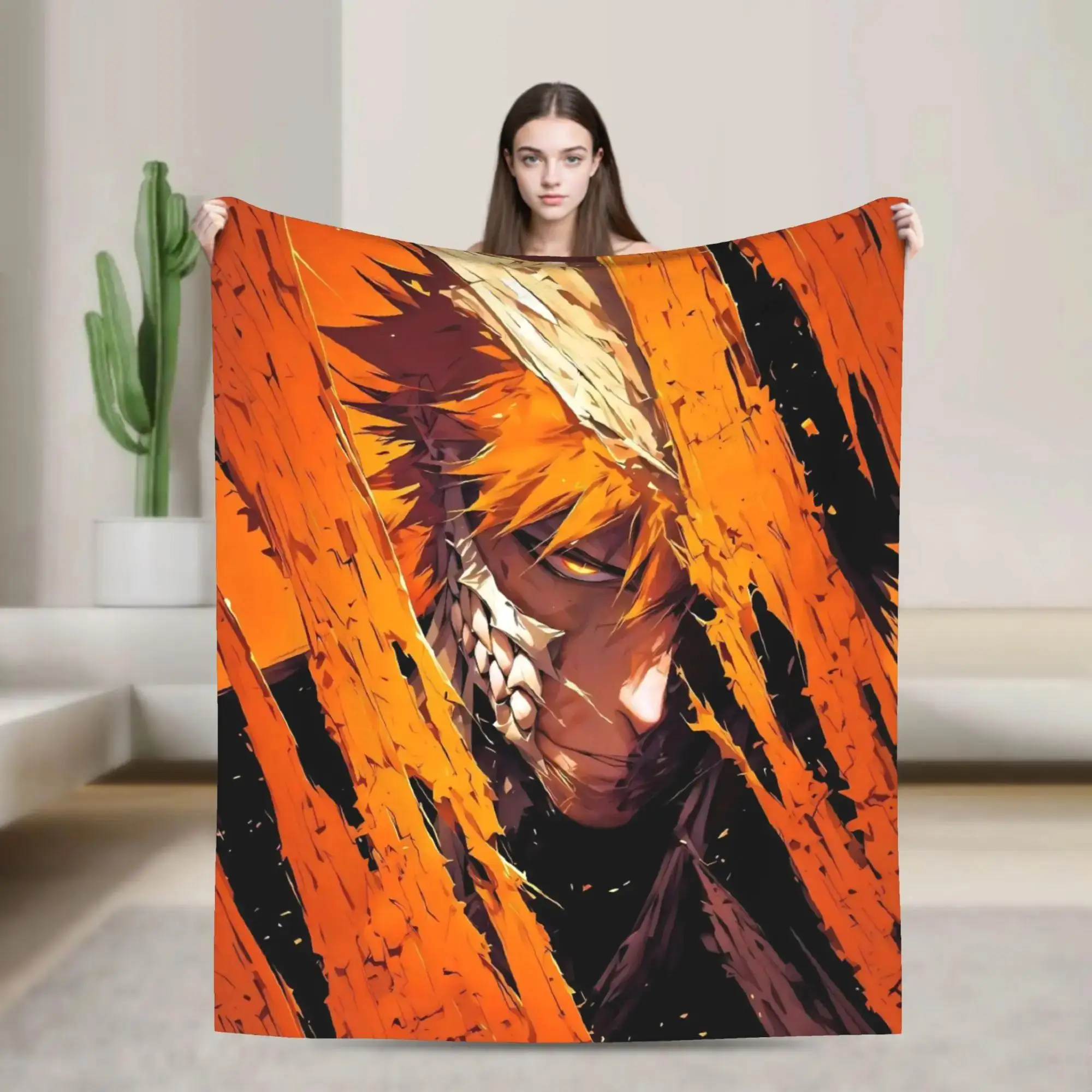 

Плюшевый плед BLEACH с аниме-принтом Ичиго, теплый и мягкий, для кровати, дивана, пикника, графическое фланнелевое покрывало, декор для дома