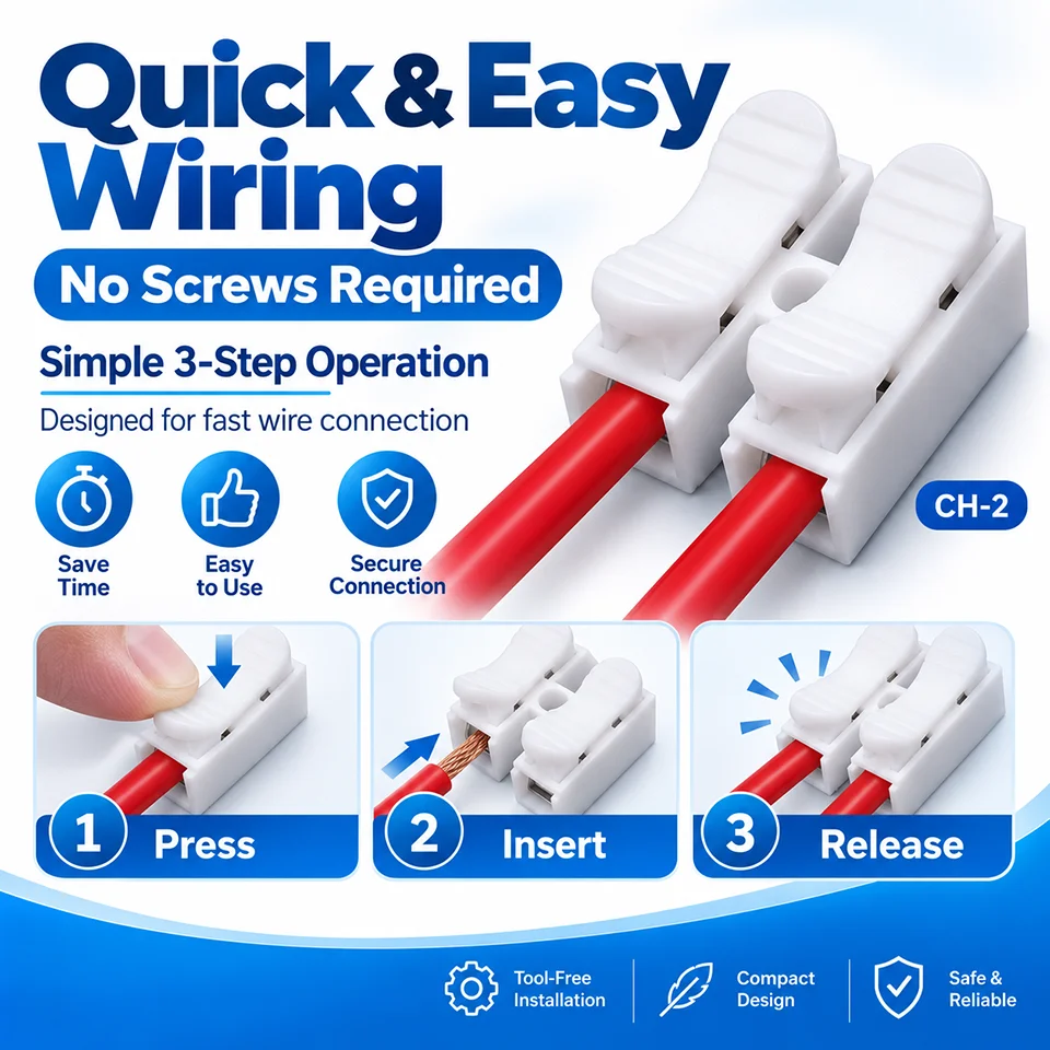 CH2 CH3 Quick Wire Connectors Push Type Cable Terminals Spring Splice Joint Block for LED Downlight Ceiling Lamp Connection