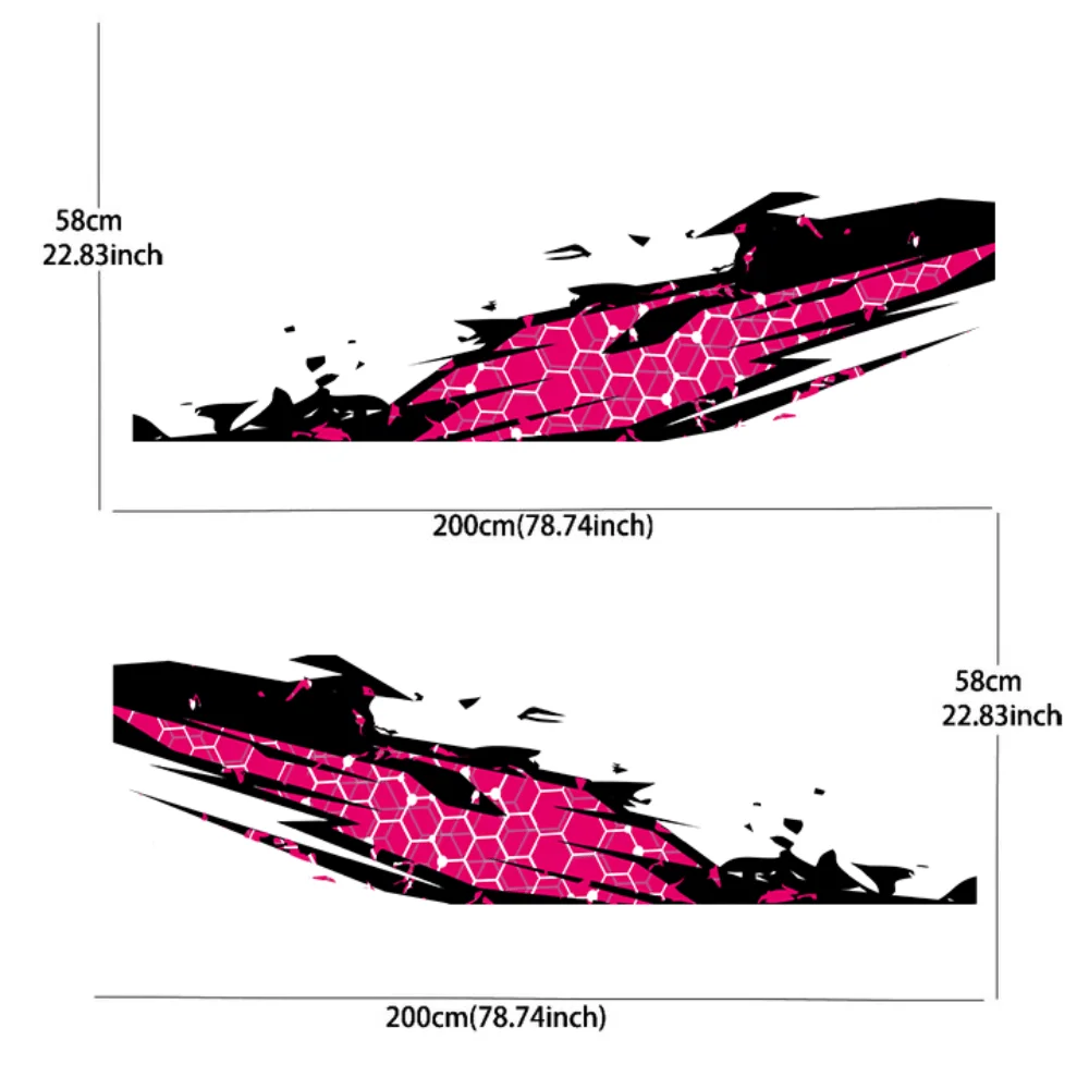 2pcs Black lines splatter honeycomb Car Side Wrap, Self-Adhesive PVC Waterproof & Scratch-Resistant Stickers, Car Accessory Gift