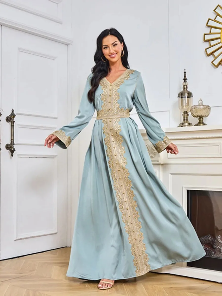 Jalabiya-Vestido largo de caftán marroquí para mujer, Vestidos de fiesta musulmanes bordados Eid, Abayas de Dubai, Ramadán, caftán elegante