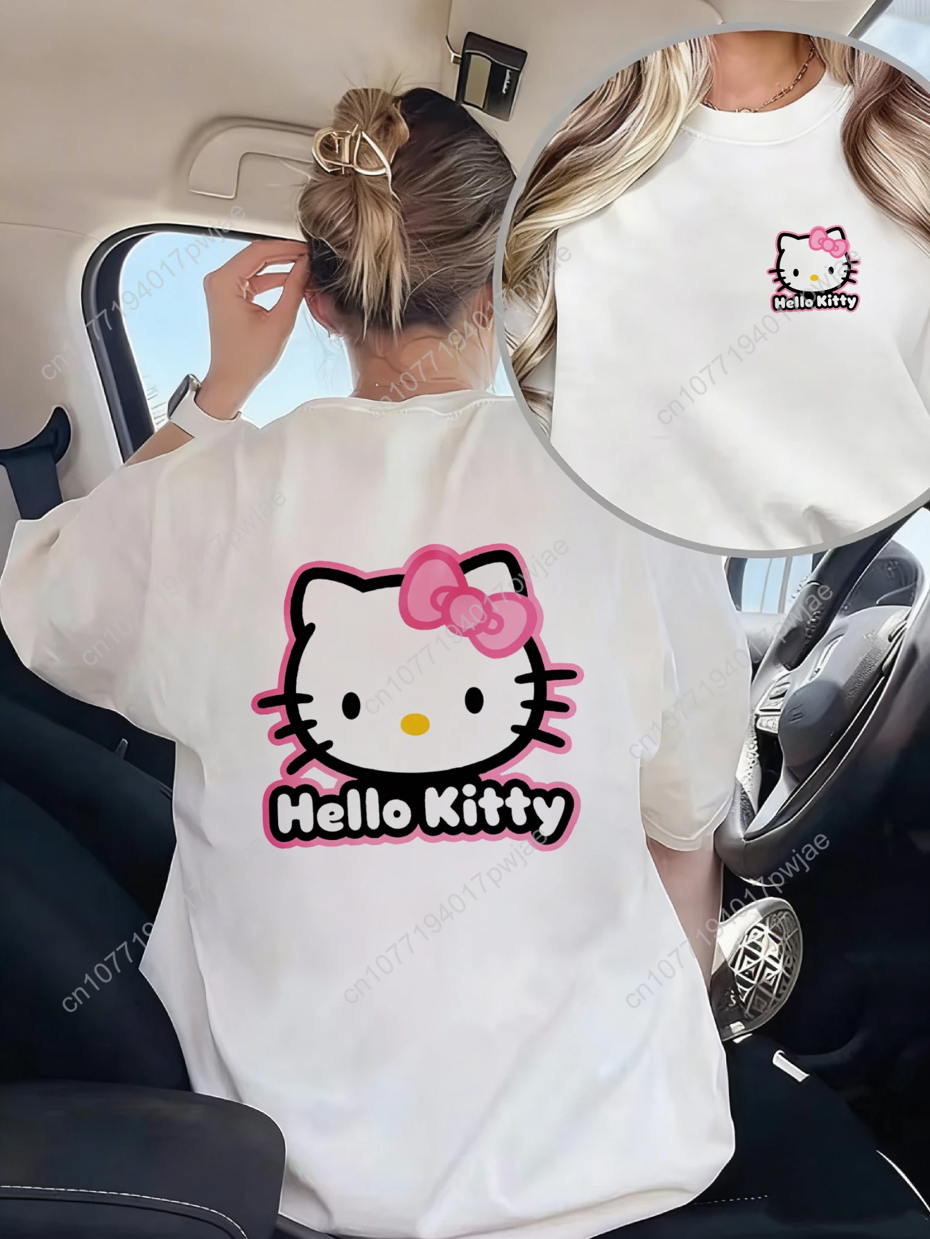 

Hello Kitty T-Shirt (Sanrio) — A T-shirt featuring a cute kitten and the classic Hello Kitty portrait design