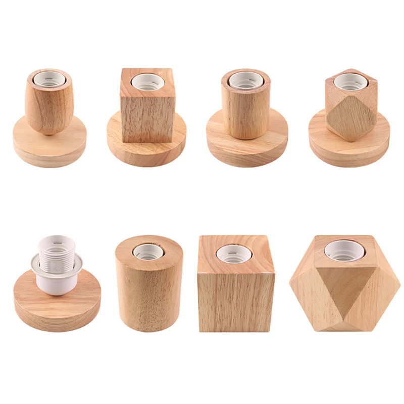 moonlux Solid Wood Table Lamp Base Wooden Lamp Holder With Switch Line Simple Night Light Holder for E27 Screw(No Bulb)