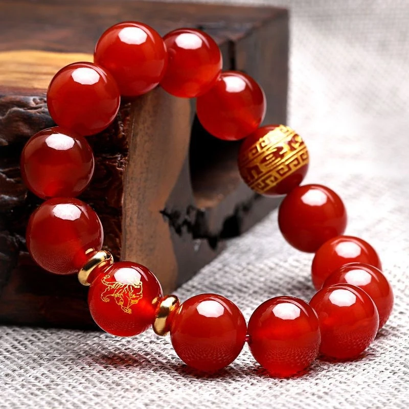 Authentic Zodiac Sign , Natural Agate Beaded , Red String Bracelet Men and Women for the Year of Their Zodia
