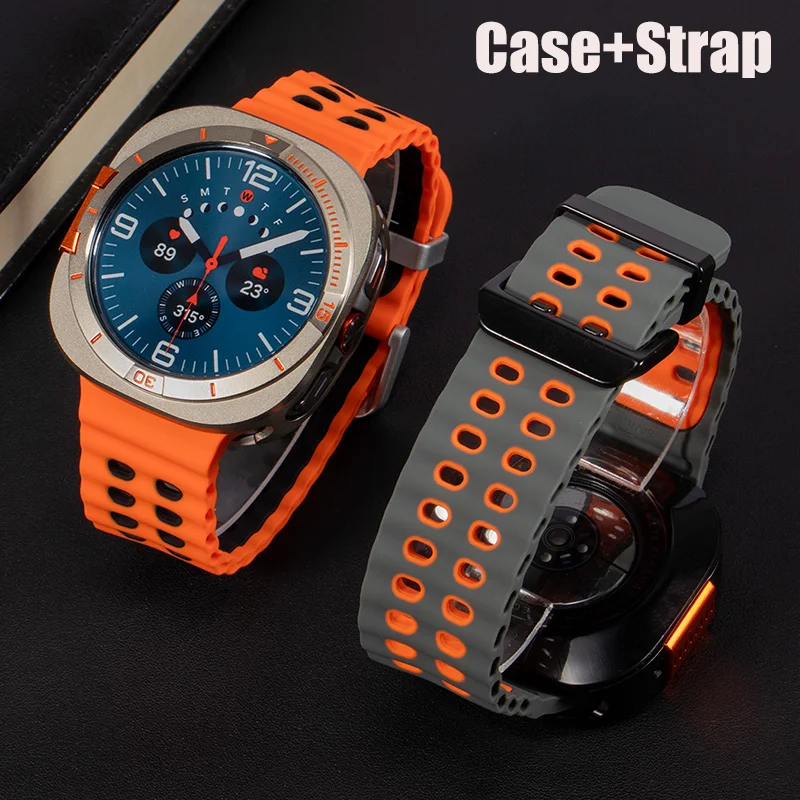 Legierungsmetallgehäuse+Armband für Samsung Galaxy Watch Ultra 2025 47mm Sport Silikonband Schutzhülle für Galaxy 7 Ultra Correa