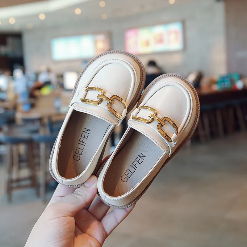 Children Girls Leather Shoes New Spring and Autumn Simple Slip-on Round-toe School Shoes Loafers Flats Moccasins Classic Formal