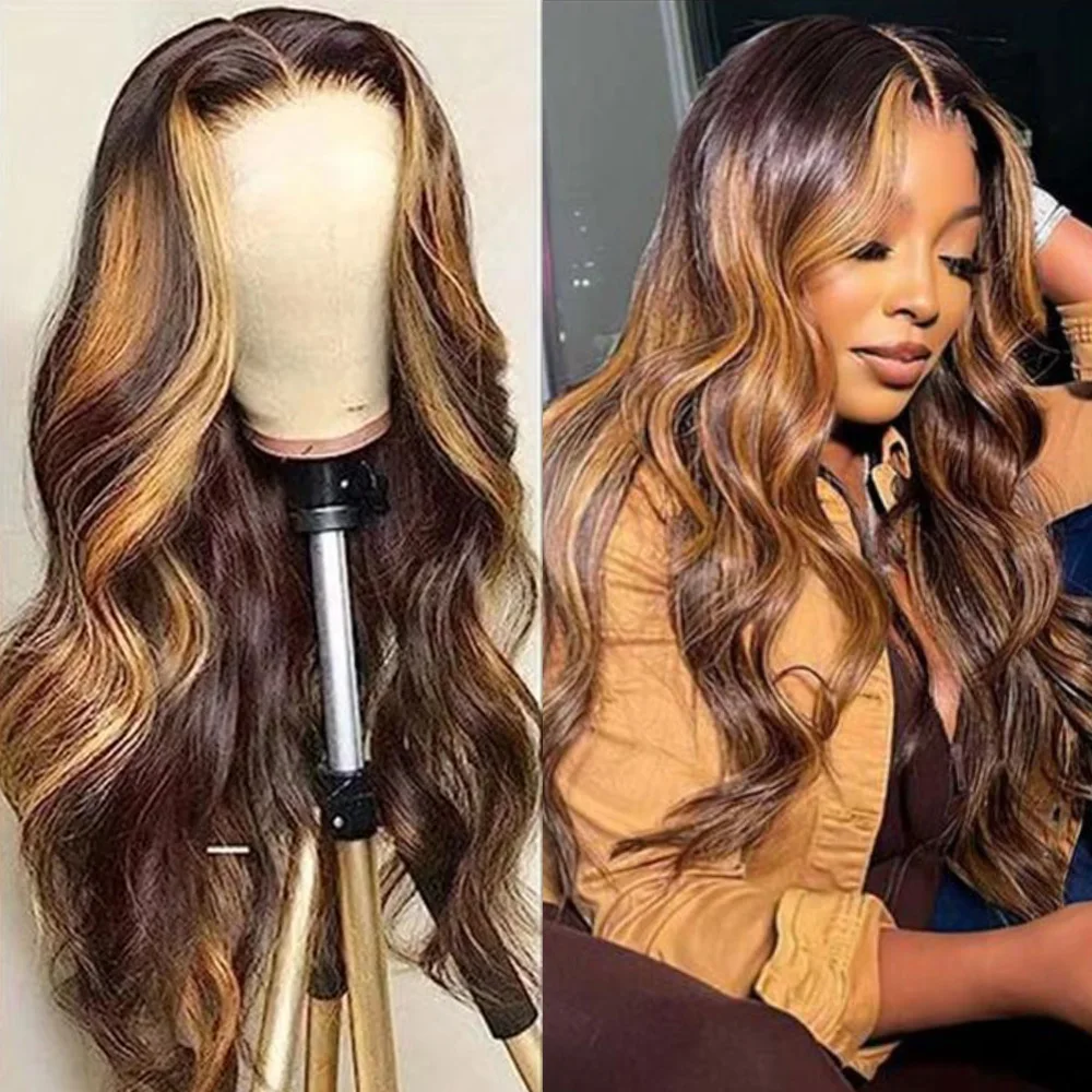 

Парик с прозрачной HD-основой 13x6 и прядями Body Wave P4/27, 30-40 дюймов, 13x4, из натуральных человеческих волос для женщин