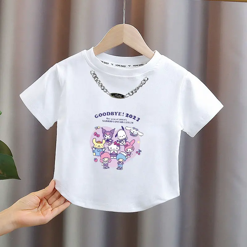 

Summer Kawaii Sanrio Kuromi Hello Kitty Anime Short-Sleeved T-Shirt New Cute My Melody Half-Sleeved Clothing Gifts for Kids