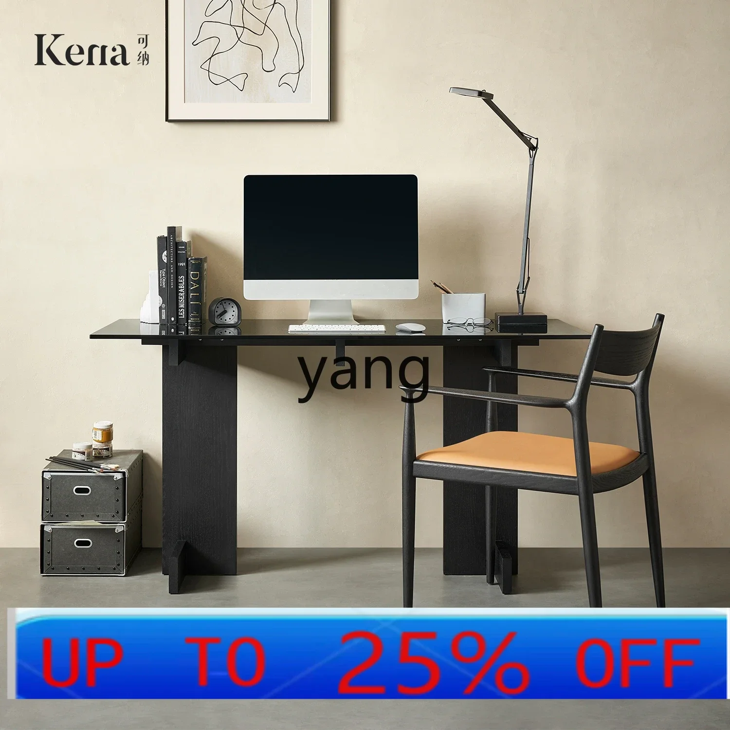 

LTT стол из массива дерева, черный стол из закаленного стекла, бытовой итальянский минималистичный компьютерный стол